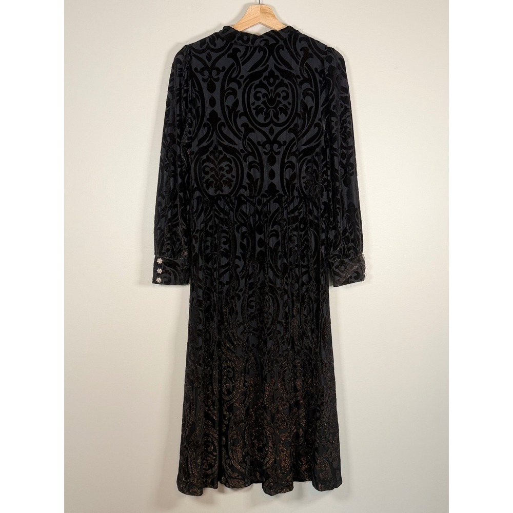 Soft Surroundings Hadley Black  Burnout Velvet Midi Dress Metallic 12‎  witchy - Picture 3 of 10